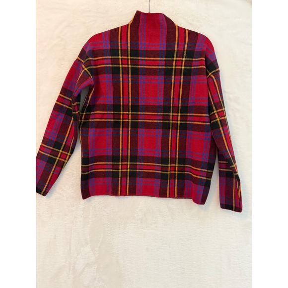 Tahari Sweaters - Tahari Red Plaid Mock Neck Sweater Womens Medium Tartan Knit Long Sleeve Top